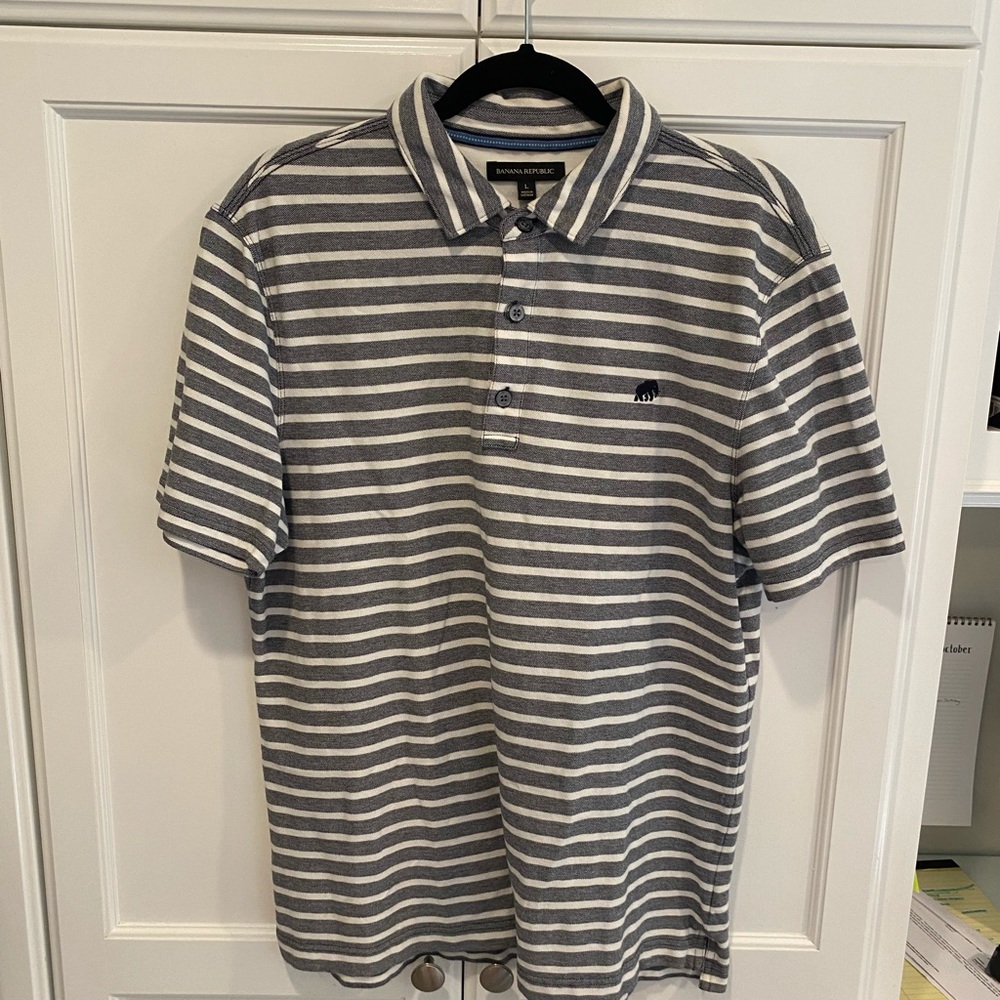 White and grey striped Banana Republic polo